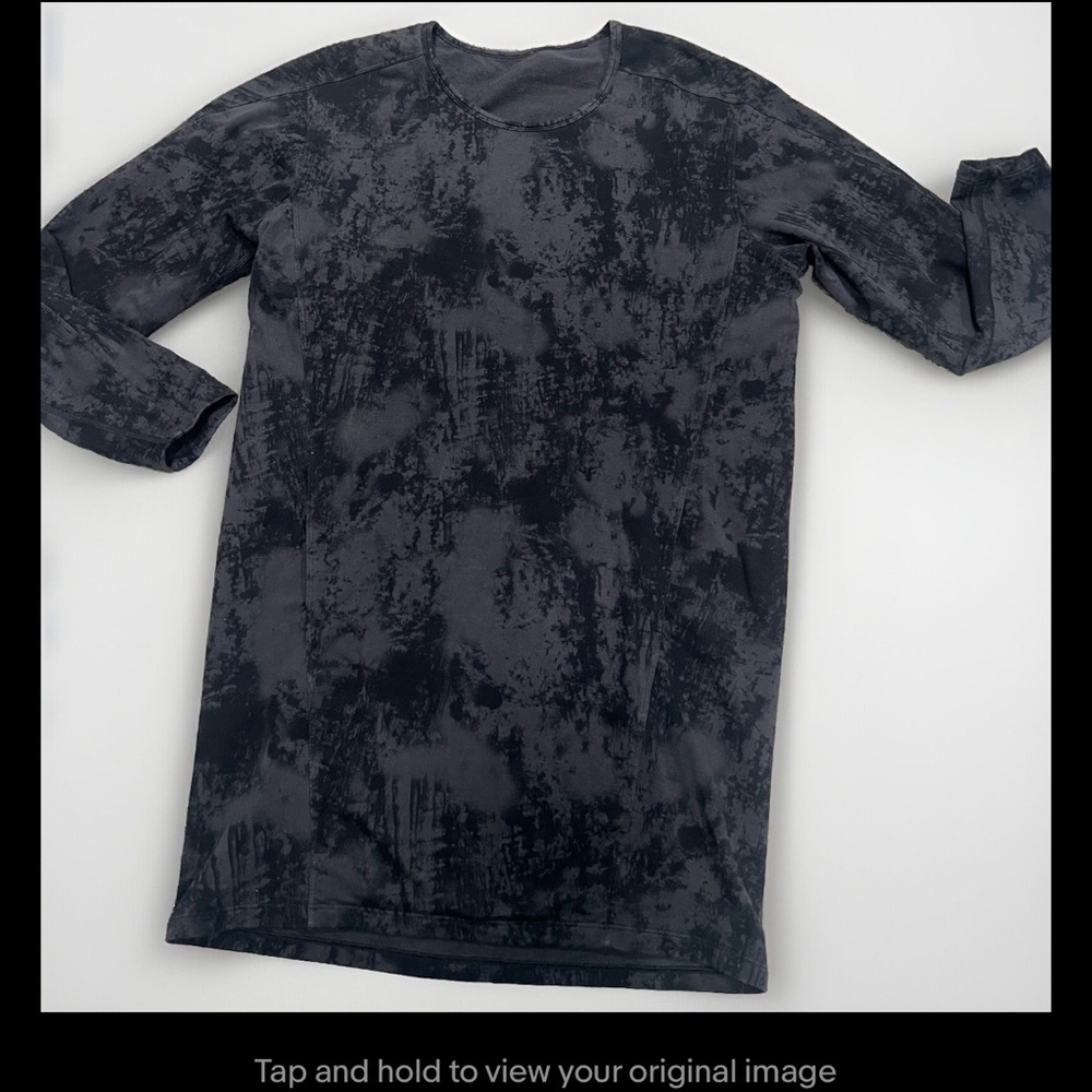 Lululemon Sz 6? Long-Sleeve Tie-Dye Black-Gray T-Shirt Dress kangaroo pocket
